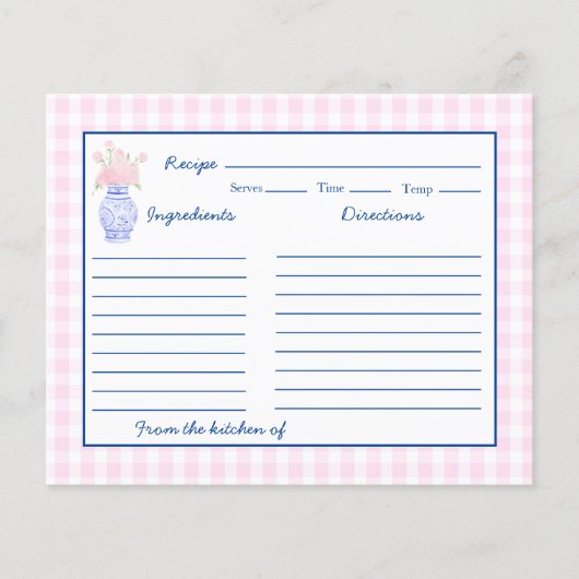 Preppy Grandmillennial Ginger Jar Bow Recept Kaart (Voorkant)