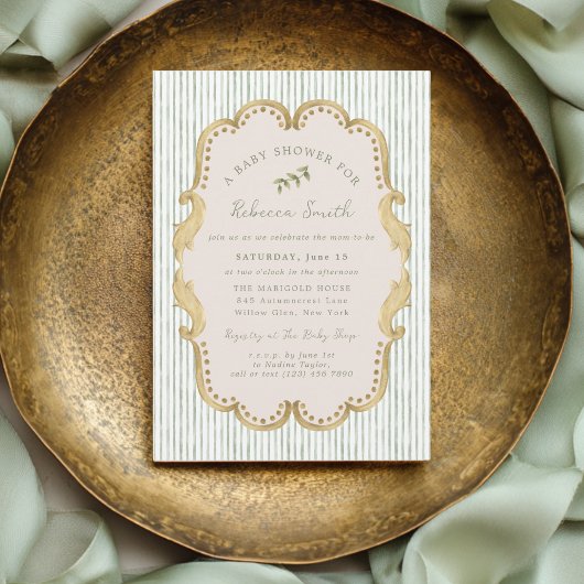 Preppy Grandmillennial Green Frame Baby Shower Kaart