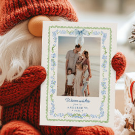 Preppy Grandmillennial Guirlande Kerst Foto Feestdagenkaart