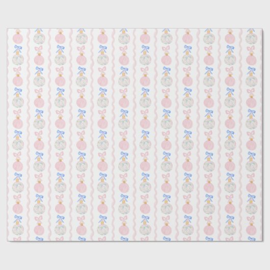 Preppy Grandmillennial Kerstbollen en -bogen Cadeaupapier (Vlak)