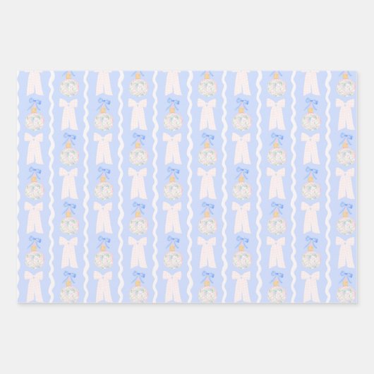 Preppy Grandmillennial Kerstbollen en -bogen Inpakpapier Vel (Voorkant 3)