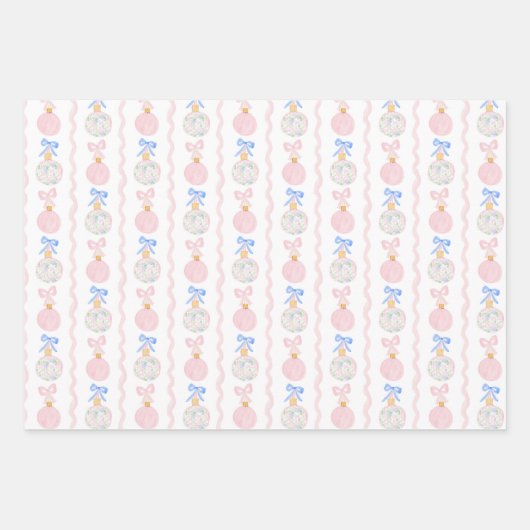 Preppy Grandmillennial Kerstbollen en -bogen Inpakpapier Vel (Voorkant)