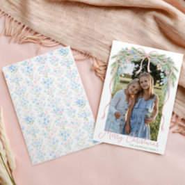 Preppy Grandmillennial Kerstboog Swag Foto Feestdagenkaart