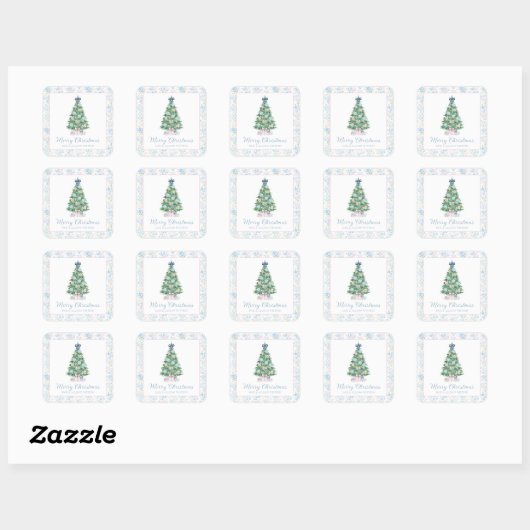 Preppy Grandmillennial Kerstboom Vierkante Sticker (Vel)