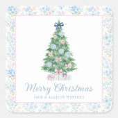 Preppy Grandmillennial Kerstboom Vierkante Sticker (Voorkant)