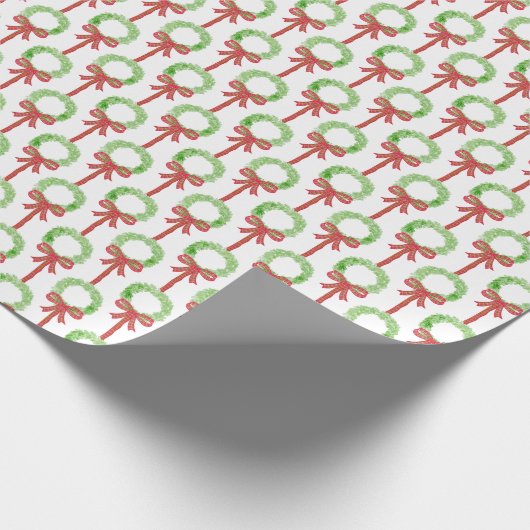 Preppy Grandmillennial Kerstkrans Tartan Bow Cadeaupapier (Hoek)