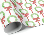 Preppy Grandmillennial Kerstkrans Tartan Bow Cadeaupapier (Rol Hoek)