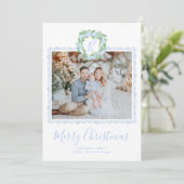 Preppy Grandmillennial Krans Monogram Feestdagenkaart (Staand voorkant)