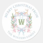 Preppy Grandmillennial Monogram Creet Gift Ronde Sticker (Voorkant)