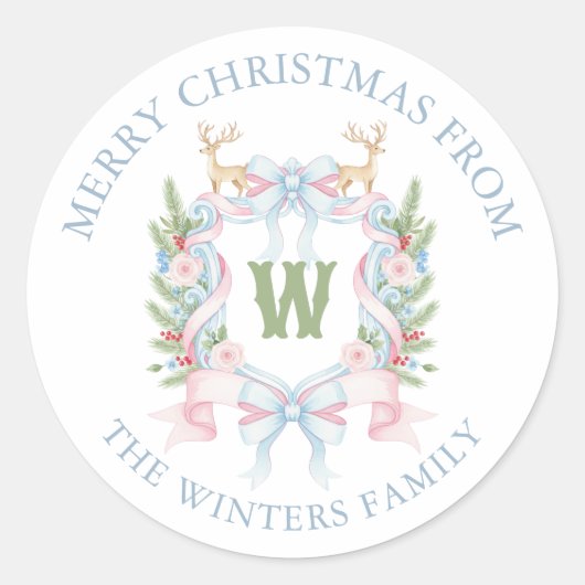 Preppy Grandmillennial Monogram Creet Gift Ronde Sticker (Voorkant)