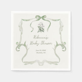 Preppy Grandmillennial Neutral Green Baby Shower Servet