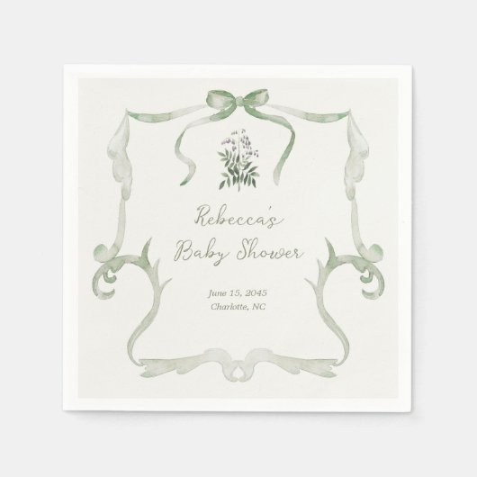 Preppy Grandmillennial Neutral Green Baby Shower Servet (Voorkant)