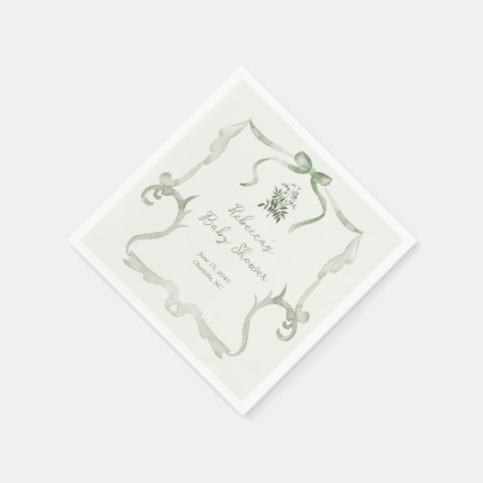 Preppy Grandmillennial Neutral Green Baby Shower Servet (Hoek)