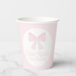 Preppy Grandmillennial Pink Bow Eerste Verjaardag Papieren Bekers