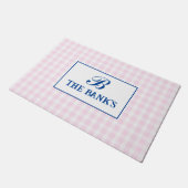 Preppy Grandmillennial Pink Gingham Monogram Deurmat (Schuin)