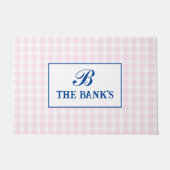 Preppy Grandmillennial Pink Gingham Monogram Deurmat (Voorkant)