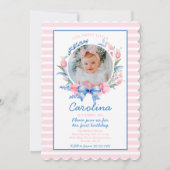 Preppy Grandmillennial Preppy Floral Blue Bows Kaart (Voorkant)