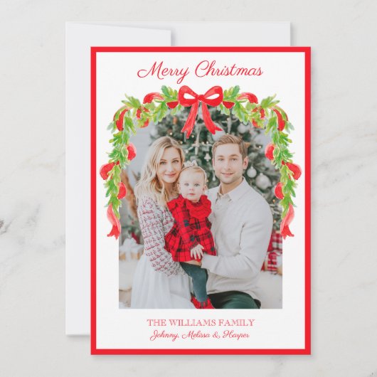 Preppy Grandmillennial Rode Bogen Lint Slinger  Feestdagenkaart (Voorkant)