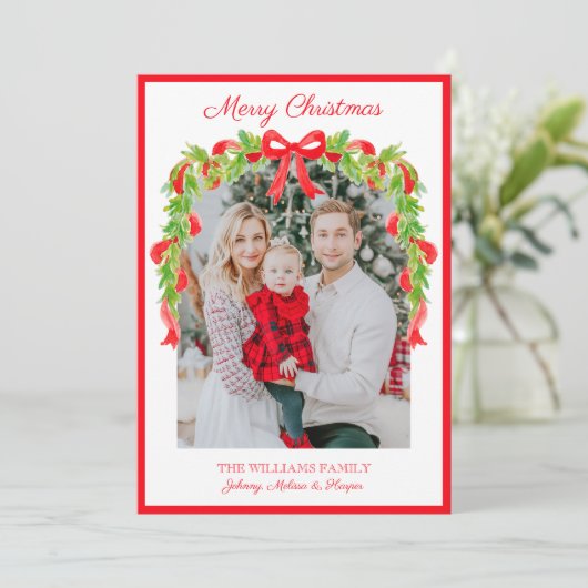 Preppy Grandmillennial Rode Bogen Lint Slinger  Feestdagenkaart (Staand voorkant)