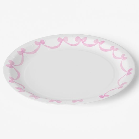 Preppy Grandmillennial Roze Bows Lint Papieren Bordje (Gekanteld)