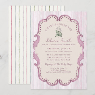 Preppy Grandmillennial Roze Meisje Baby Shower Kaart