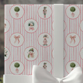 Preppy Grandmillennial Roze Notenkraker Kerstmis Cadeaupapier