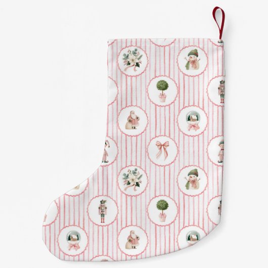 Preppy Grandmillennial Roze Notenkraker Kerstmis Kleine Kerstsok (Achterkant)