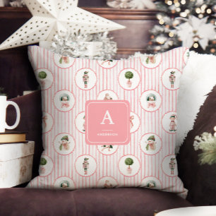 Preppy Grandmillennial Roze Notenkraker Kerstmis Kussen