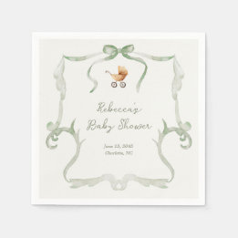 Preppy Grandmillennial Sage Green Baby Shower Servet