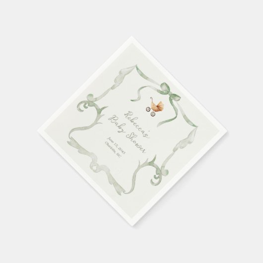 Preppy Grandmillennial Sage Green Baby Shower Servet (Hoek)