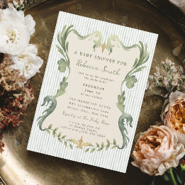 Preppy Grandmillennial Saliegroene Baby Shower Kaart