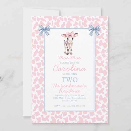 Preppy Grandmillennial Schattige Koe Moo Verjaarda Kaart (Voorkant)