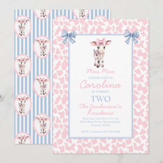 Preppy Grandmillennial Schattige Koe Moo Verjaarda Kaart (Voorkant / Achterkant)