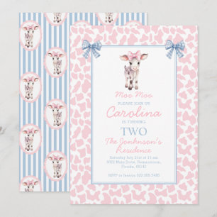 Preppy Grandmillennial Schattige Koe Moo Verjaarda Kaart