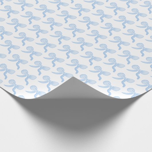 Preppy Grandmillennial Waterverf Blue Bows Cadeaupapier (Hoek)