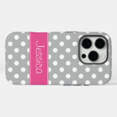 Preppy Gray en White Polka Dots gepersonaliseerd Case-Mate iPhone Case (Achterkant (horizontaal))