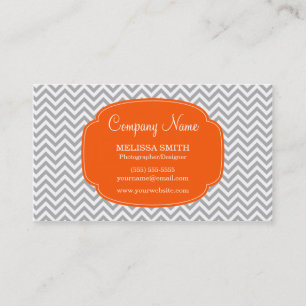 Preppy Gray Oranje Chevron Pattern Visitekaartje
