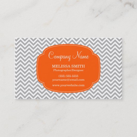 Preppy Gray Oranje Chevron Pattern Visitekaartje (Voorkant)