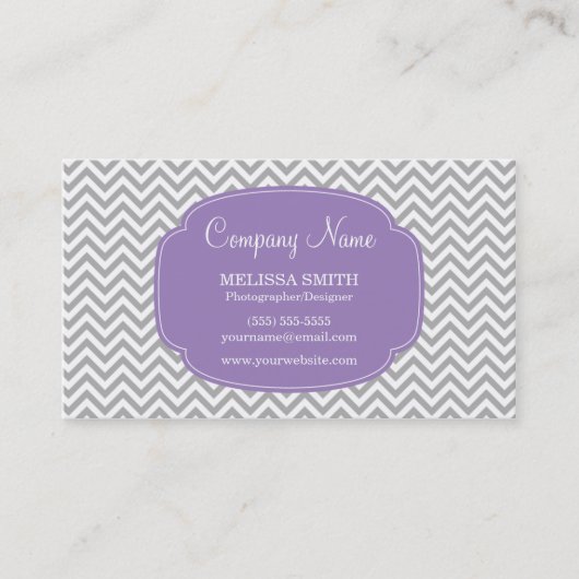 Preppy Gray Soft Paarse Chevron Pattern Visitekaartje (Voorkant)