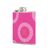 Preppy Greek Key Circles Sorority Initialen Roze Heupfles (Links)