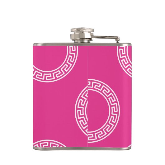 Preppy Greek Key Circles Sorority Initialen Roze Heupfles (Achterkant)