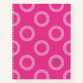 Preppy Greek Key Circles Sorority Initialen Roze Notitieboek