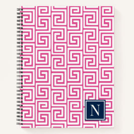 Preppy Greek Key Monogram – Hot Pink & Navy Notitieboek