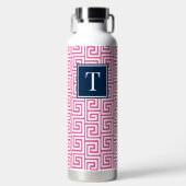 Preppy Greek Key Monogram - Hot Pink & Navy Waterfles (Voorkant)