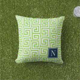 Preppy Greek Key Monogram – Lime Green & Navy Buitenkussen