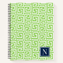 Preppy Greek Key Monogram – Lime Green & Navy Notitieboek