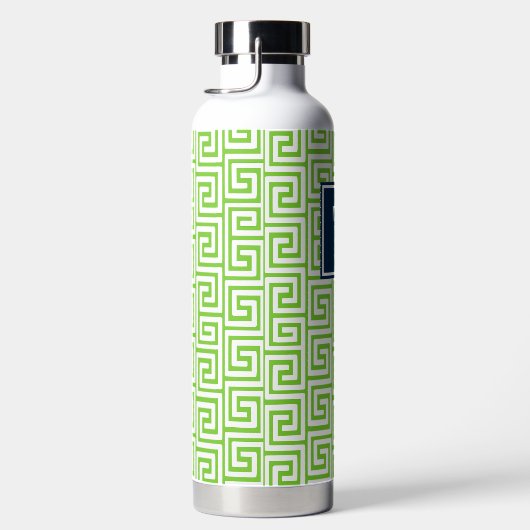 Preppy Greek Key Monogram - Lime Green & Navy Waterfles (Rechts)