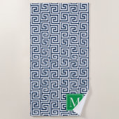Preppy Greek Key Monogram – Navy & Green Strandlaken (Voorkant)