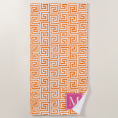 Preppy Greek Key Monogram – Orange & Hot Pink Strandlaken (Voorkant)