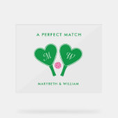 Preppy Green and Pink Wedding Pickleball Acryl Bord (Voorkant)